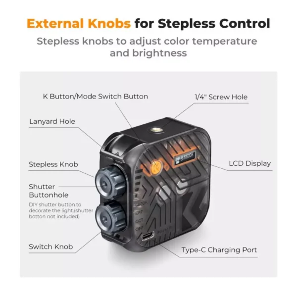 K&F Lighting RGB (Black) 2500K - 9900K CRI 96+ Built-in 2000mAh Battery, 21 Lighting Effects