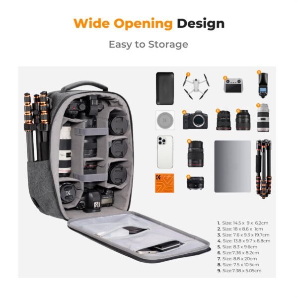 K&F Concept Camera Backpack Hardshell DSLR Photography Camera Bag with 15-15.6 Inch Laptop Compartment Waterproof Camera Case Compatible for Canon/Nikon/Sony/DJI Mavic - Backpack 22L Nature Wander 10 (Dark Grey)