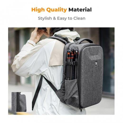 K&F Concept Camera Backpack Hardshell DSLR Photography Camera Bag with 15-15.6 Inch Laptop Compartment Waterproof Camera Case Compatible for Canon/Nikon/Sony/DJI Mavic - Backpack 22L Nature Wander 10 (Dark Grey)