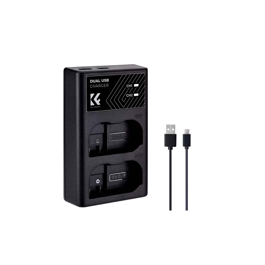 EN-EL15/EN-EL15A/EN-EL15B Battery Charger, Dual Slot Quick Charger for Nikon D7000, D7100, D7200, D750, D850, D810, D800, D800E, D750, D610, D600, D500, Z6, Z7, V1 Camera