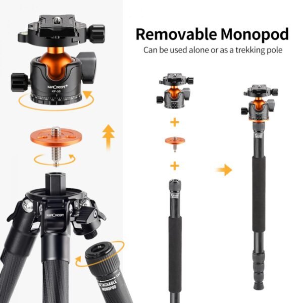 70”/1.7m Carbon Fiber Travel Tripod Max Height,lightweight tripod 15kg/33.07lbs Load for DSLR Cameras A254C4+BH-35L (old model SA254C2)