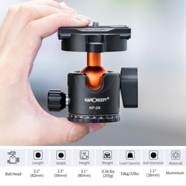 62''/1.6m Portable Travel Tripod Carbon Fiber Tripod 22lbs Load with Detachable Monopod 360° Ball Head & Carry Bag for DSLR,D254C1+BH-28L