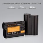EN-EL15 EN-EL15A EN-EL15B 2 Pack Battery and Charger for Nikon Z6, Z7, D780, D850, D7500, 1, V1, D810, D810A, D800, D800E, D750, D610, D600, D500 Cameras