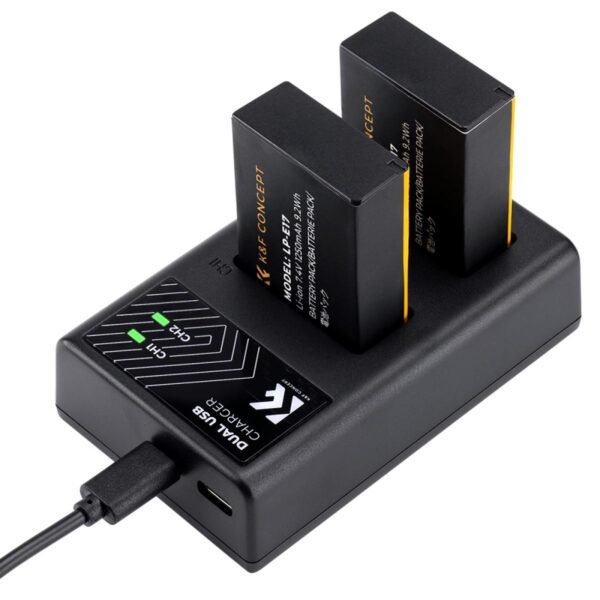 LP-E17 Replacement Battery 2 Pack and Charger for EOS RP, Rebel T8i, T7i, T6i, T6s, SL2, SL3, EOS M3, M5, M6 Mark II, 77D, 200D, 750D, 760D, 800D, 8000D (Micro USB Port,1250mAH)