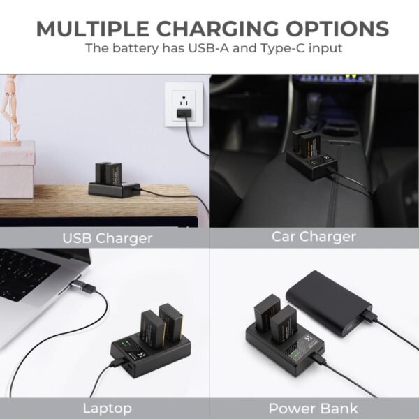 LP-E17 Replacement Battery 2 Pack and Charger for EOS RP, Rebel T8i, T7i, T6i, T6s, SL2, SL3, EOS M3, M5, M6 Mark II, 77D, 200D, 750D, 760D, 800D, 8000D (Micro USB Port,1250mAH)