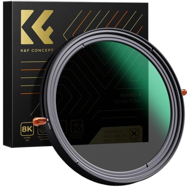 82mm ND2-32 (1-5 Stop) Variable ND Filter and CPL Circular Polarizing Filter 2 in 1 for Camera Lens No X Spot Weather Sealed Nano-Xcel