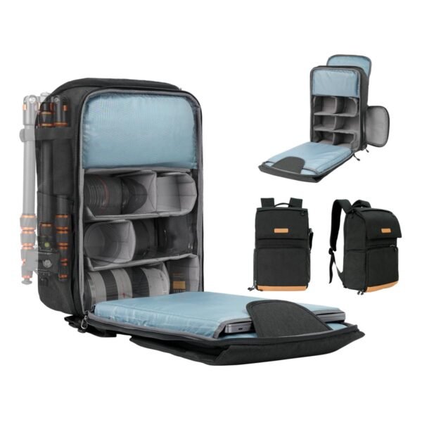 K&F Concept 22L Camera Case for Photographers Large Capacity Camera Bags with Raincover, 15.6 Inch Laptop Compartment for Camera Drone Bags - Backpack 22L Nature Wander 11 (Black)