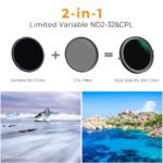 82mm ND2-32 (1-5 Stop) Variable ND Filter and CPL Circular Polarizing Filter 2 in 1 for Camera Lens No X Spot Weather Sealed Nano-Xcel