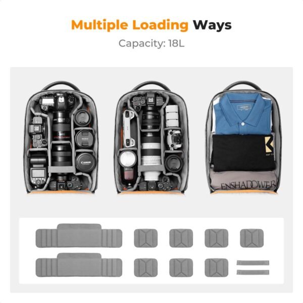 K&F Concept Camera Backpack for Photographers Large Waterproof Photography Camera Bag with Laptop/Tripod Compartment for Men Women - Backpack 18L Nature Wander 05 (Dark Grey)