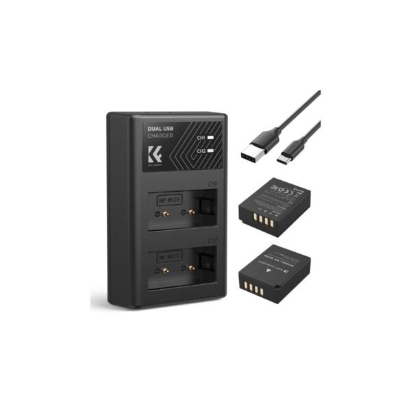Distributor Lensa dan Aksesoris Fotografi Digital Pratama Retailindo 1300mAh NP-W126 NP-W126S Battery and Charger for Fujifilm X100VI, X100V, XS10, XT30, XT30 II, XT20, XE4, A5, Dual-Slot Fast Charger, Type-C and Micro-USB Input, 2 Pack Battery