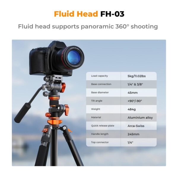 Distributor Lensa dan Aksesoris Fotografi Digital Pratama Retailindo 91 inch/2.3m fluid head tripod video tripod Reversible Detachable Monopod Transverse Center Column horizontal 360 ° panoram