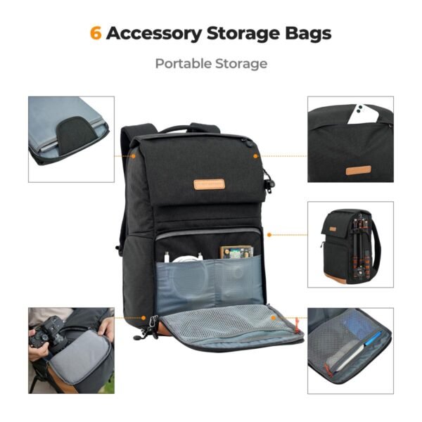 K&F Concept 22L Camera Case for Photographers Large Capacity Camera Bags with Raincover, 15.6 Inch Laptop Compartment for Camera Drone Bags - Backpack 22L Nature Wander 11 (Black)