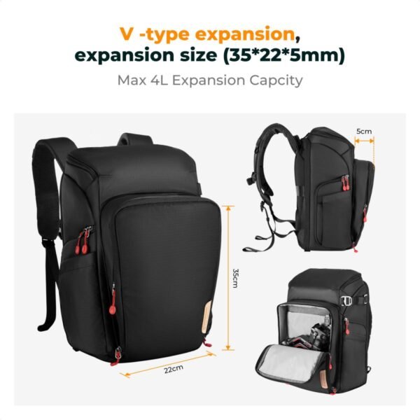 K&F Concept Camera Alpha Backpack Air 25L, Camera Bags for Photographers Large Capacity with Raincover - Backpack 25L Nature Wander 01 (Black + Red)