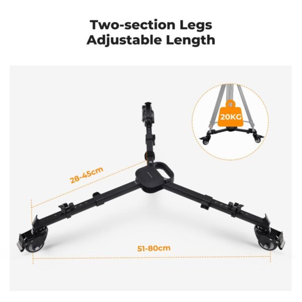 K&F Concept Photography Tripod Dolly, Heavy Duty with 3" Rubber Wheels 44lbs Capacity Tripod Wheels, Compact Video Tripod Dolly with Adjustable Legs and Carry Bag for DSLR Cameras Camcorder.