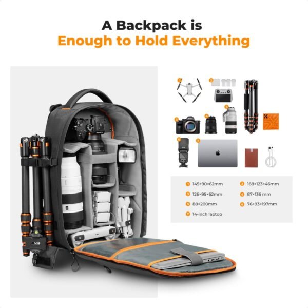 K&F Concept Camera Backpack for Photographers Large Waterproof Photography Camera Bag with Laptop/Tripod Compartment for Men Women - Backpack 18L Nature Wander 05 (Dark Grey)