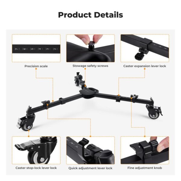 K&F Concept Photography Tripod Dolly, Heavy Duty with 3" Rubber Wheels 44lbs Capacity Tripod Wheels, Compact Video Tripod Dolly with Adjustable Legs and Carry Bag for DSLR Cameras Camcorder.