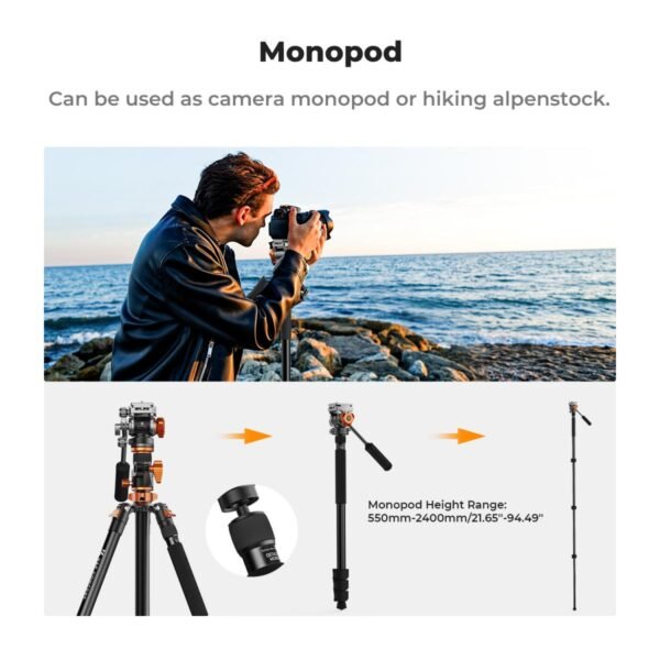 Distributor Lensa dan Aksesoris Fotografi Digital Pratama Retailindo 91 inch/2.3m fluid head tripod video tripod Reversible Detachable Monopod Transverse Center Column horizontal 360 ° panoram