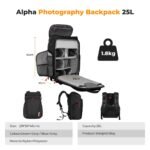 K&F Concept Camera Alpha Backpack Air 25L, Camera Bags for Photographers Large Capacity with Raincover - Backpack 25L Nature Wander 01 (Black + Red)