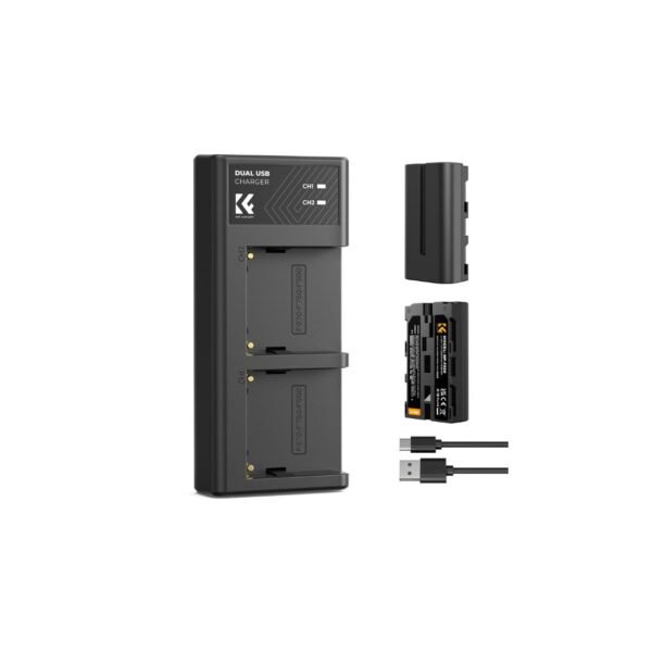 K&F Concept 2 Pack NP-F550 Battery and Charger Set Compatible with Sony NP-F550, F570, F750, F770, F930, F950, F960, F970 Batteries, LED Lights, Monitors, and Camera Sliders