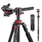 67”/1.7m Aluminum Video Camera Tripod Transverse Center Column 26lbs/12KG Load Capacity Portable Monopod with 32mm Ball Head Quick Release Plate, for Travel and Work T255A4+BH-32L(Red)