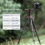 67”/1.7m Aluminum Video Camera Tripod Transverse Center Column 26lbs/12KG Load Capacity Portable Monopod with 32mm Ball Head Quick Release Plate, for Travel and Work T255A4+BH-32L(Red)