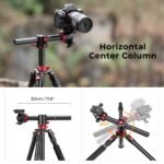 67”/1.7m Aluminum Video Camera Tripod Transverse Center Column 26lbs/12KG Load Capacity Portable Monopod with 32mm Ball Head Quick Release Plate, for Travel and Work T255A4+BH-32L(Red)