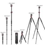 67”/1.7m Aluminum Video Camera Tripod Transverse Center Column 26lbs/12KG Load Capacity Portable Monopod with 32mm Ball Head Quick Release Plate, for Travel and Work T255A4+BH-32L(Red)