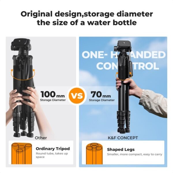 K&F Concept 75" Lightweight Tripod, Camera Compact Tripod with Remote and 2-in-1 Phone Holder,Travel Phone Tripod with Removable 3-Way Pan Head for Selfie/Video Recording/Photo/Live Stream/Vlog