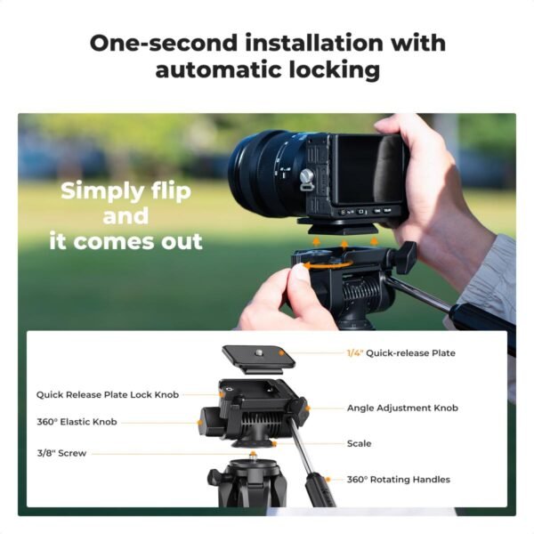 K&F Concept 75" Lightweight Tripod, Camera Compact Tripod with Remote and 2-in-1 Phone Holder,Travel Phone Tripod with Removable 3-Way Pan Head for Selfie/Video Recording/Photo/Live Stream/Vlog