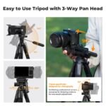 K&F Concept 75" Lightweight Tripod, Camera Compact Tripod with Remote and 2-in-1 Phone Holder,Travel Phone Tripod with Removable 3-Way Pan Head for Selfie/Video Recording/Photo/Live Stream/Vlog