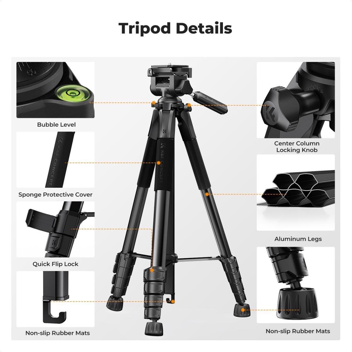 K&F Concept 75" Lightweight Tripod, Camera Compact Tripod with Remote and 2-in-1 Phone Holder,Travel Phone Tripod with Removable 3-Way Pan Head for Selfie/Video Recording/Photo/Live Stream/Vlog