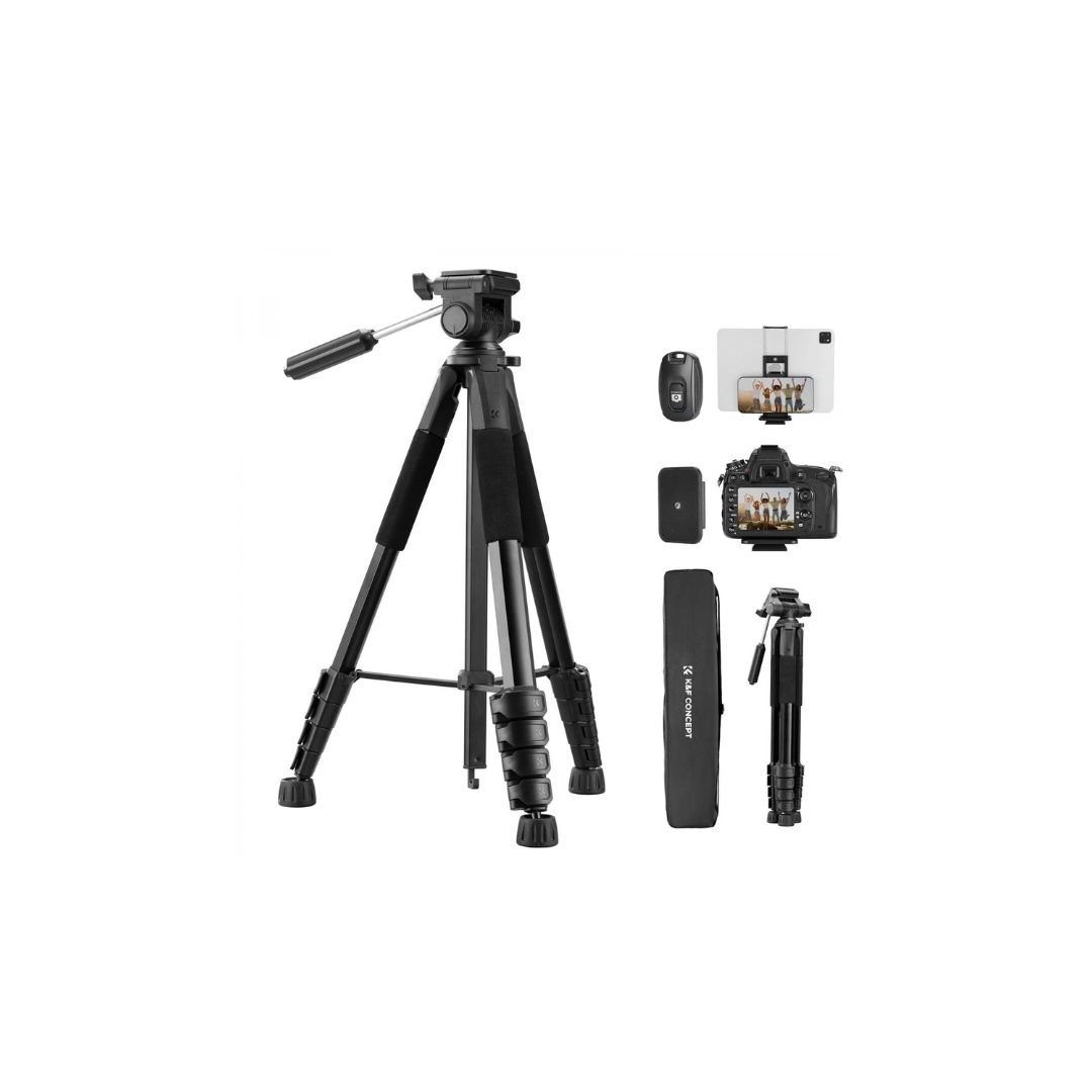 K&F Concept 75" Lightweight Tripod, Camera Compact Tripod with Remote and 2-in-1 Phone Holder,Travel Phone Tripod with Removable 3-Way Pan Head for Selfie/Video Recording/Photo/Live Stream/Vlog