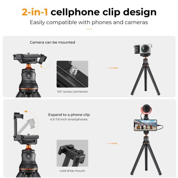 K&F Concept Camera Tripod Versatile Mini Flexible Phone Stand Phone Tripod Bluetooth Remote Control