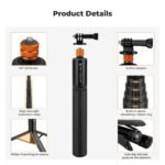 K&F Concept Invisible Selfie Stick, Extension Long Pole（120cm/47.2in）for Insta360 Sports Camera GoPro DJI Action, 1/4" Extended Monopod with GoPro Adapter.