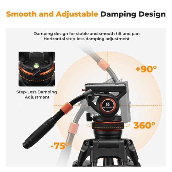 K&F Concept 17.6lbs/8KG Load Capacity Fluid Head Tripod Camera Tripod Maximum Height 75.2"/1.91m Video Tripod VA3+BV10
