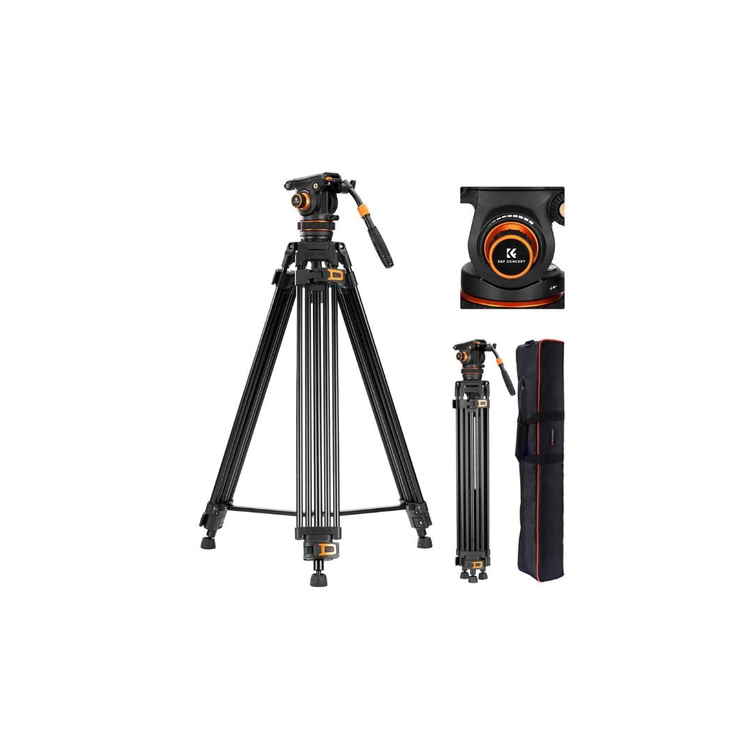 22lbs/10KG Load Capacity Fluid Head Tripod Camera Tripod Maximum Height 75.2"/1.91m Video Tripod VA3+BV20