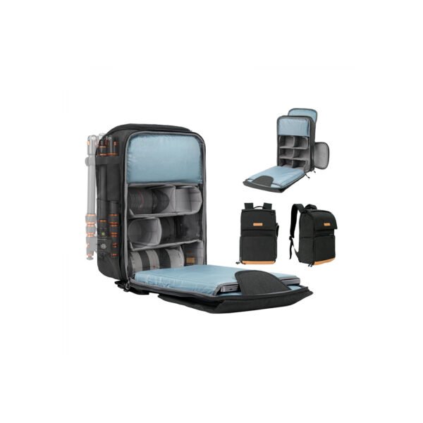 K&F Concept 22L Camera Case for Photographers Large Capacity Camera Bags with Raincover, 15.6 Inch Laptop Compartment for Camera Drone Bags - Backpack 22L Nature Wander 11 (Black)