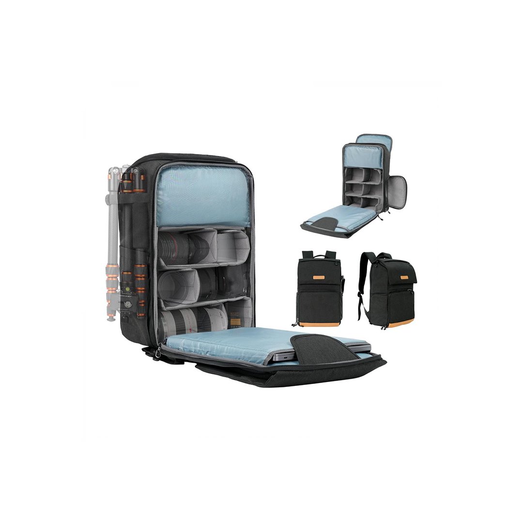 K&F Concept 22L Camera Case for Photographers Large Capacity Camera Bags with Raincover, 15.6 Inch Laptop Compartment for Camera Drone Bags - Backpack 22L Nature Wander 11 (Black)