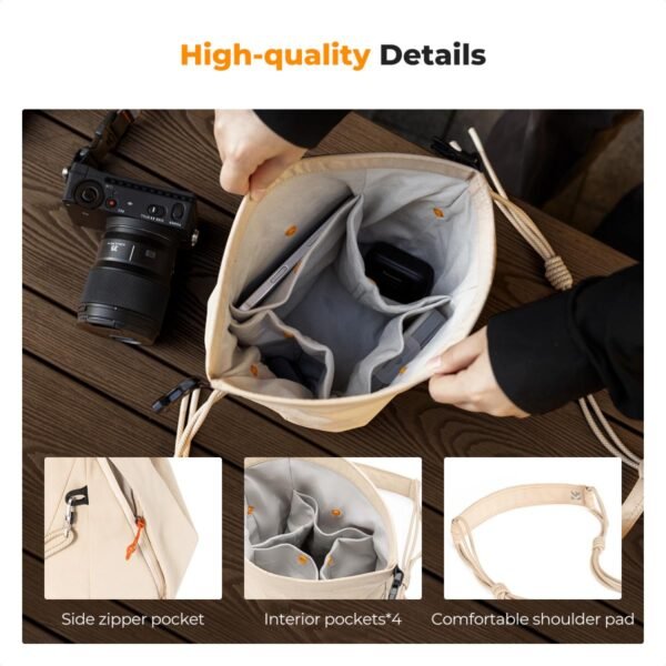 K&F Concept Camera Sling Bag Small Camera bag Lightweight Crossbody and Inner Liner Bag for Protection and Versatility, Beige