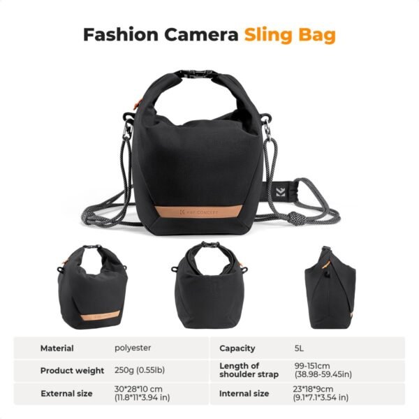 K&F Concept Camera Sling Bag Small Camera bag Lightweight Crossbody and Inner Liner Bag for Protection and Versatility, Black