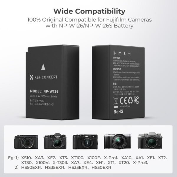 Distributor Lensa dan Aksesoris Fotografi Digital Pratama Retailindo 1300mAh NP-W126 NP-W126S Battery and Charger for Fujifilm X100VI, X100V, XS10, XT30, XT30 II, XT20, XE4, A5, Dual-Slot Fast Charger, Type-C and Micro-USB Input, 2 Pack Battery
