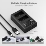 1300mAh NP-W126 NP-W126S Battery and Charger for Fujifilm X100VI, X100V, XS10, XT30, XT30 II, XT20, XE4, A5, Dual-Slot Fast Charger, Type-C and Micro-USB Input, 2 Pack Battery