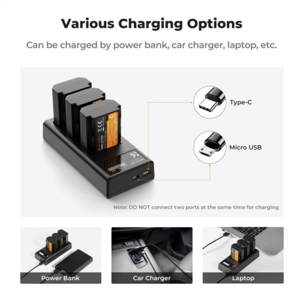 NP-FZ100 Battery and Three Slot Charger, 3-Pack Replacement Battery for Sony A7iii, A7iv, A7C, ZV-E1, FX3, FX30, A9, A6600, A6700, Alpha 9, Alpha 9S, A9S, A7R III, A7R IV, A7R V, 2280mAh
