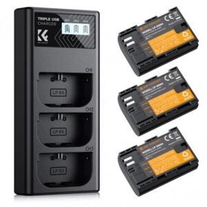 K&F CONCEPT LP-E6/LP-E6NH Battery and 3-Slot Charger, 3-Pack Replacement Battery for Canon EOS R5, R6, EOS R, 5D Mark IV, 5D Mark III, 5DS, 5DS R, 5D Mark II, 6D, 6D Mark II, 7D, 7D Mark II, 2250mAh