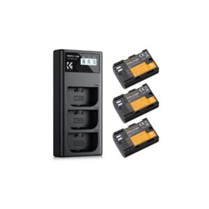 LP-E6/LP-E6NH Battery and 3-Slot Charger, 3-Pack Replacement Battery for Canon EOS R5, R6, EOS R, 5D Mark IV, 5D Mark III, 5DS, 5DS R, 5D Mark II, 6D, 6D Mark II, 7D, 7D Mark II, 2250mAh