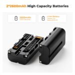 K&F Concept 2 Pack NP-F550 Battery and Charger Set Compatible with Sony NP-F550, F570, F750, F770, F930, F950, F960, F970 Batteries, LED Lights, Monitors, and Camera Sliders