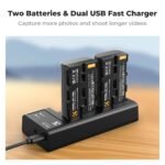K&F Concept 2 Pack NP-F550 Battery and Charger Set Compatible with Sony NP-F550, F570, F750, F770, F930, F950, F960, F970 Batteries, LED Lights, Monitors, and Camera Sliders