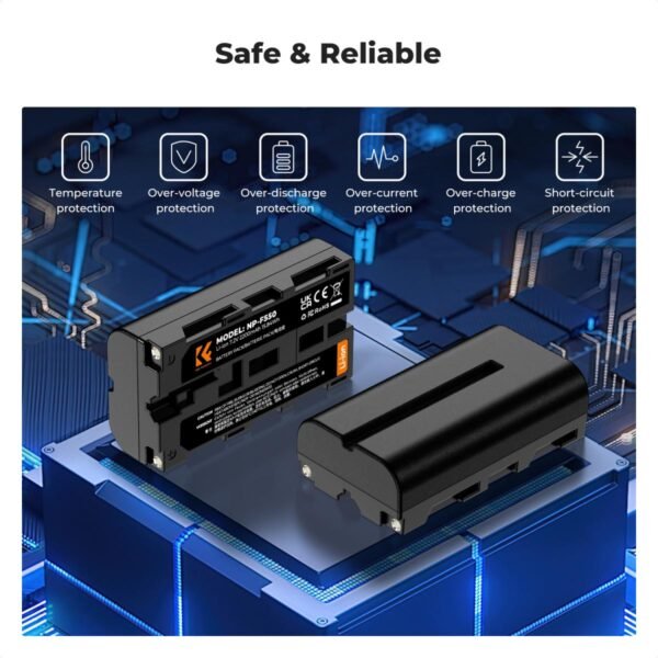 K&F Concept 2 Pack NP-F550 Battery and Charger Set Compatible with Sony NP-F550, F570, F750, F770, F930, F950, F960, F970 Batteries, LED Lights, Monitors, and Camera Sliders