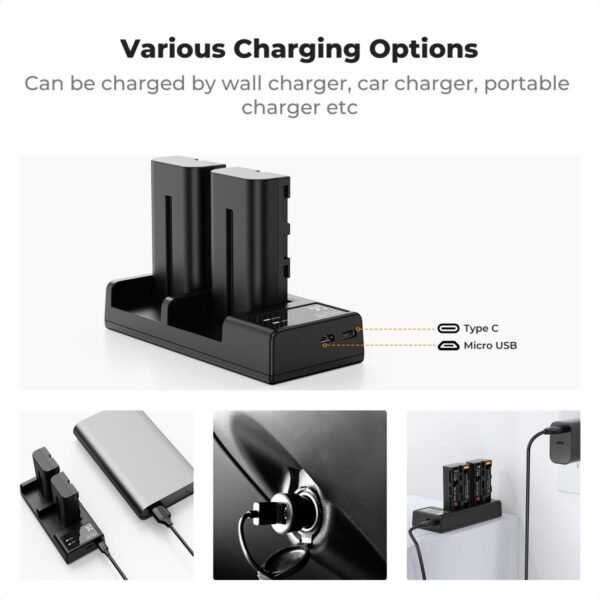 K&F Concept 2 Pack NP-F550 Battery and Charger Set Compatible with Sony NP-F550, F570, F750, F770, F930, F950, F960, F970 Batteries, LED Lights, Monitors, and Camera Sliders