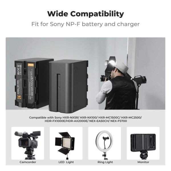 K&F Concept 2 Pack NP-F970 Battery with LED Charger, Compatible with Sony NP-F550 F570 F750 F770 F930 F950 F960 F970, High-Power LED Lights, Monitors, Camera Sliders, and More